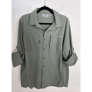 Rugged Elements Outdoor Shirt Mens Large Green Roll-Up Sleeve Stretch Nylon